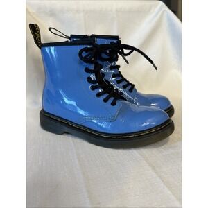 Dr. Doc Martens 1460 J Patent‎ Leather Lace Up Boots Girls Sz 1 Blue Soft Zip